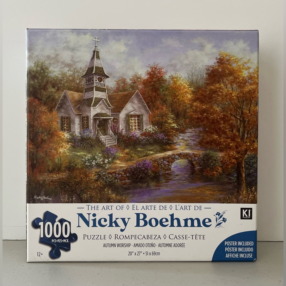 2/$16 KI Puzzles 1000 Piece Puzzle - Nicky Boehme "Autumn Worship"